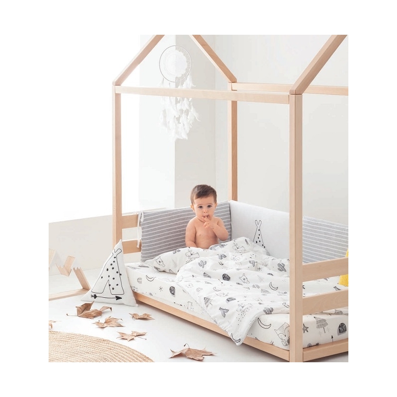 Cuna cama Montessori estilo casita tipi de 150x80 cm en madera de haya