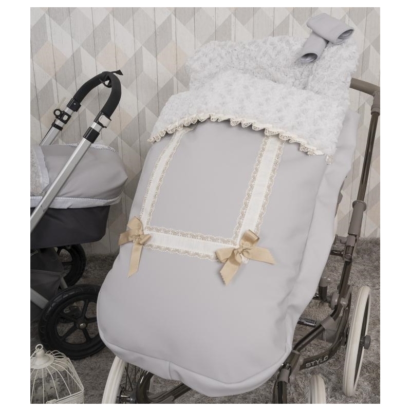 Saco carrito bebé de invierno con polipiel y pelo LEATHER color gris