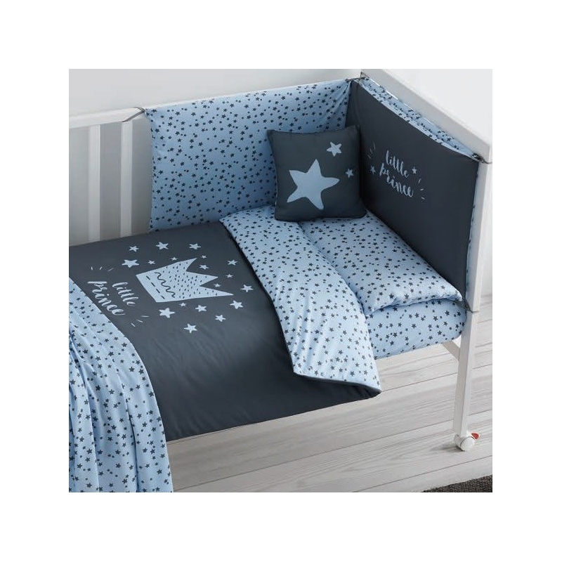 Funda nórdica, protector, almohada, bajera y relleno LITTLE CROWN azul