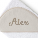 Capa de baño personalizada con nombre del bebé en color lino