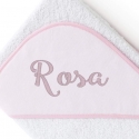 Capa de baño personalizada con nombre del bebé en color rosa
