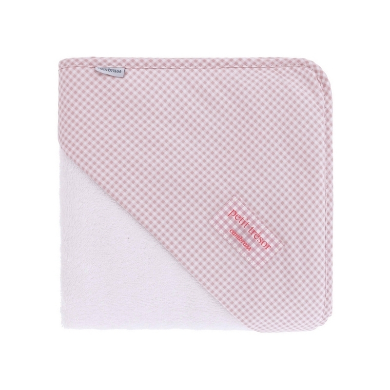 Toalla con capucha de 100 cm para recién nacido VICHY 10 rosa