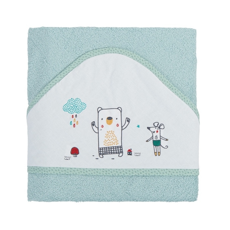 Capa de baño color menta para bebé AMIGOS capucha con animalitos