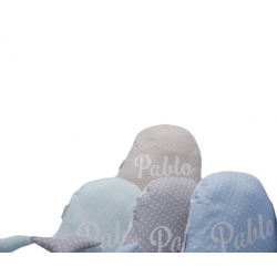 Almohada personalizada para bebé con figura de BALLENA y letras blancas